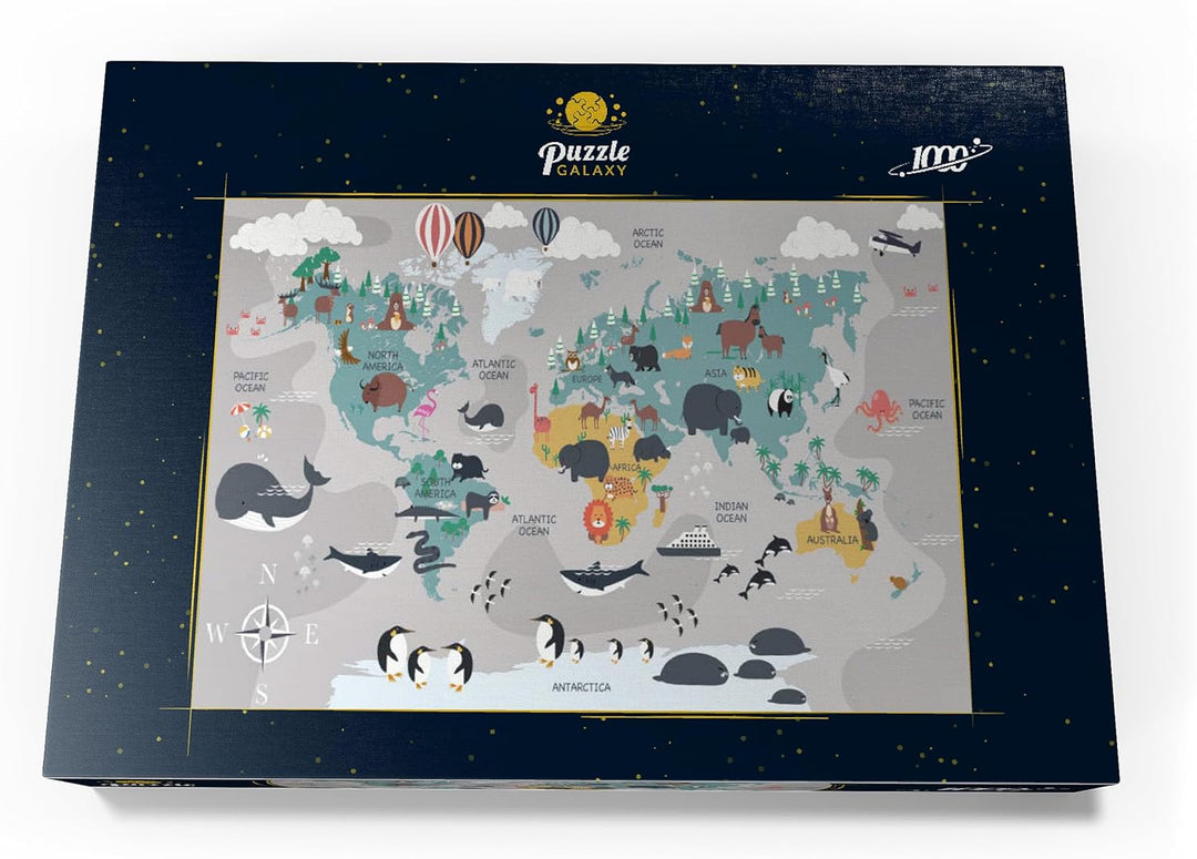 Die Weltkarte mit Cartoon-Tieren für Kinder - Premium 1000 Teile Puzzle - MyPuzzle Sonderkollektion