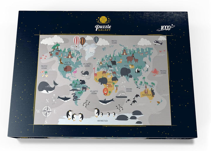 Die Weltkarte mit Cartoon-Tieren für Kinder - Premium 1000 Teile Puzzle - MyPuzzle Sonderkollektion