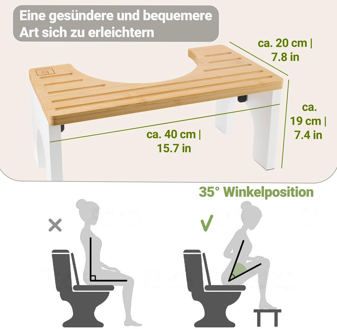 BENKSTEIN Toilettenhocker Erwachsene - Toilettenhocker Holz - Klohocker Toiletten Hocker - WC Hocker