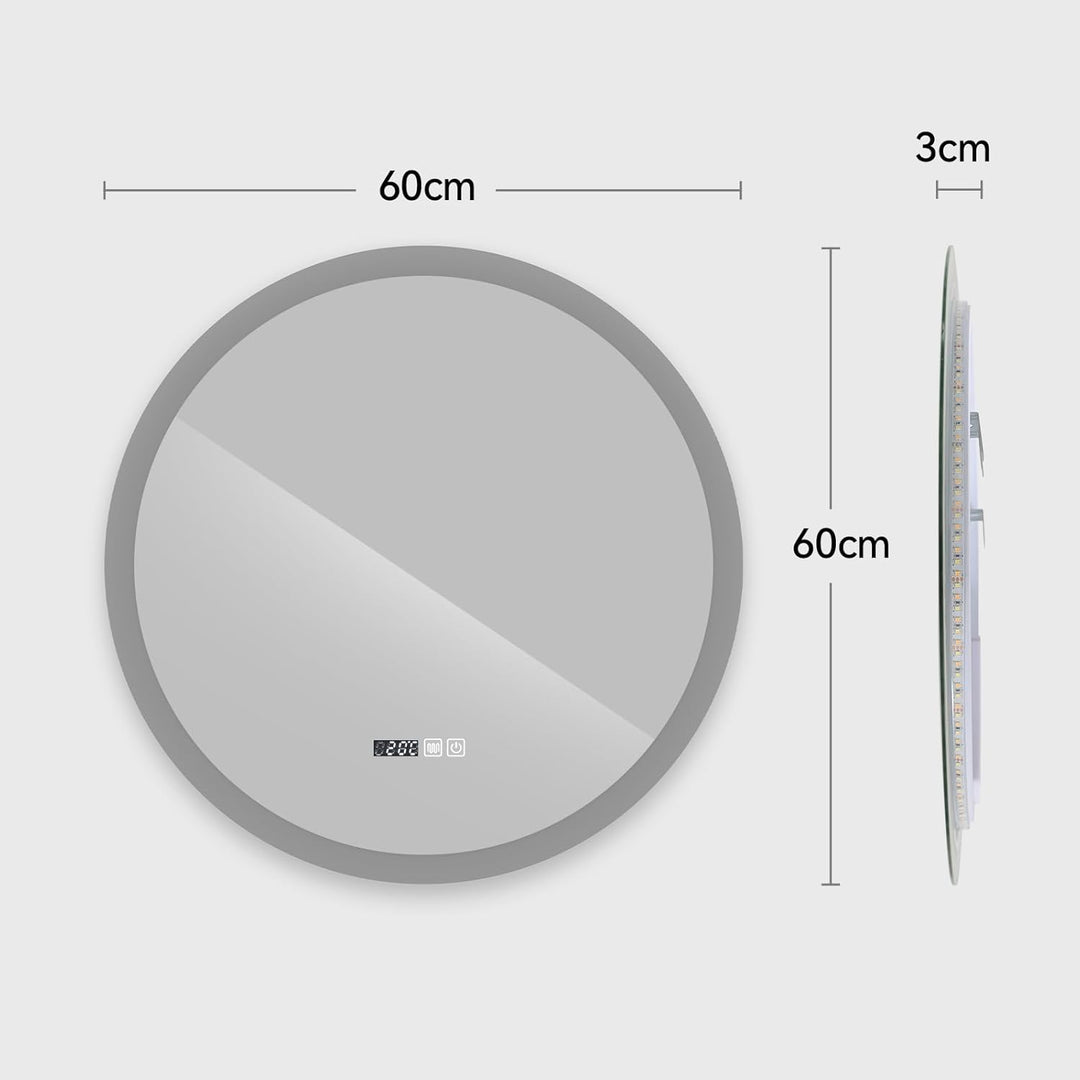 YOURLITE LED Spiegel Bad mit Beleuchtung 60cm Rund,Badspiegel mit Beleuchtung,Touch-Schalter,3 Licht