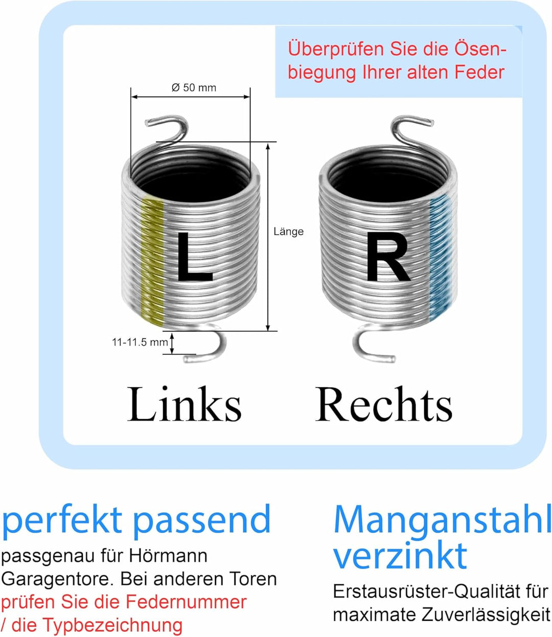 Torsionsfeder für Hörmann Garagentor in 32 Varianten Links oder Rechts zur Auswahl Erstausrüster Qua