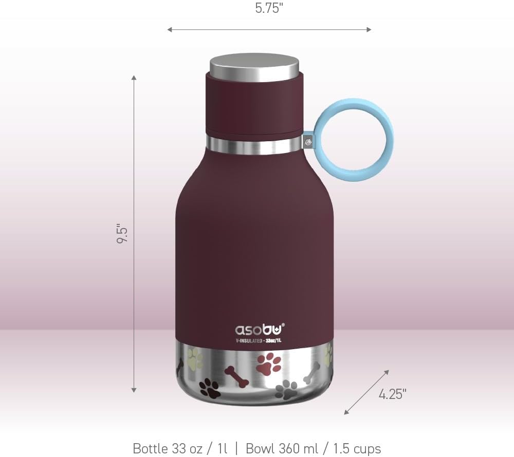 Asobu - Dog Bowl - Edelstahlflasche mit Hundenapf 1 Liter Burgunderrot Burgundy 1 Liter, Burgundy 1