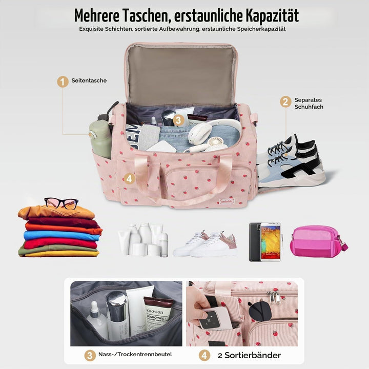 Ghope Sporttasche Reisetasche Mädchen Damen mit Schuhfach und Nassfach, Schwimmtasche Badetasche Tee