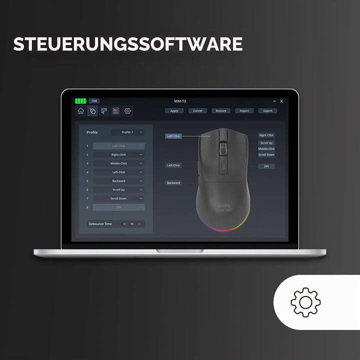 Mars Gaming MM‑T3, Ultralight Kabellose Maus, Bluetooth 5.0 + 2.4 GHz + Kabel, Optischer Sensor PIXA