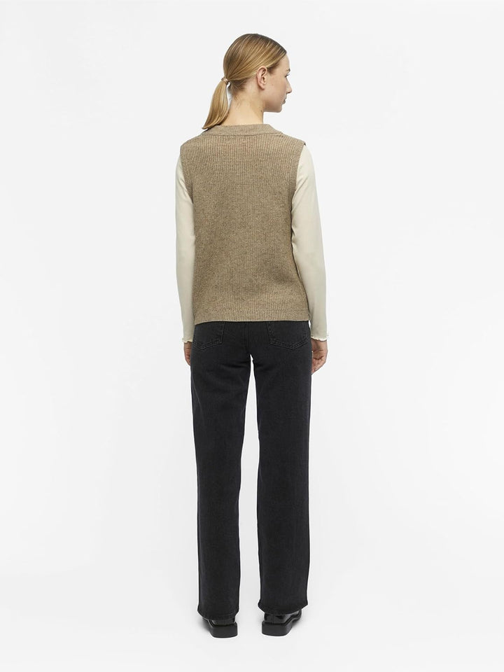 Object Damen Objmalena S/L Knit Waistcoat Noos Pullunder XS Fossil, XS Fossil