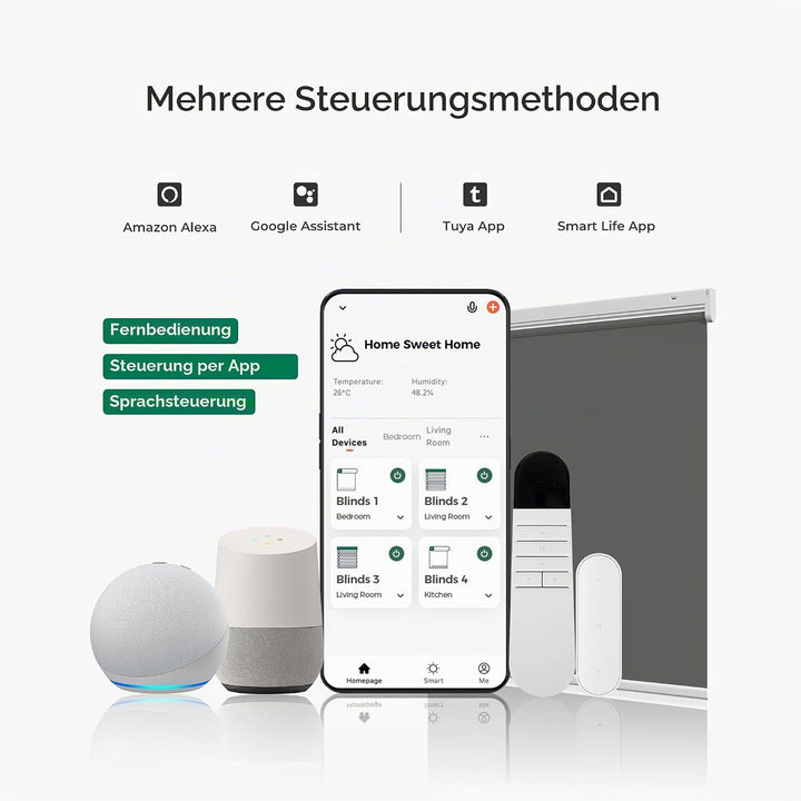 Allesin Wiederaufladbare Verdunklungsrollo ohne Bohren, (45x100cm,Anthrazit) Elektrische Rollo Innen