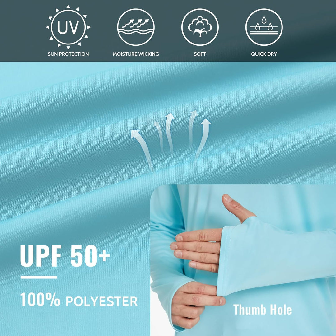 HUAKANG Herren Langarm Rashguard Kapuzenpullover UPF50+ Shirt Rashguard Angelbekleidung UV Sonnensch