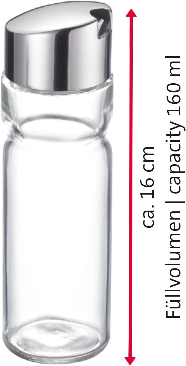 Westmark Öl- /Essig-Flasche, Fassungsvermögen 160 ml, 16 x 4,9 x 4,9 cm, Edelstahl/Glas, Wien, Silbe