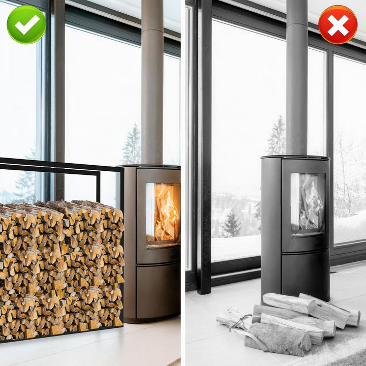 Ikodm kaminholzregal Innen und Aussen, Metall Brennholzregal aussen 100 x 25 x 100CM, Holzstapelhilf