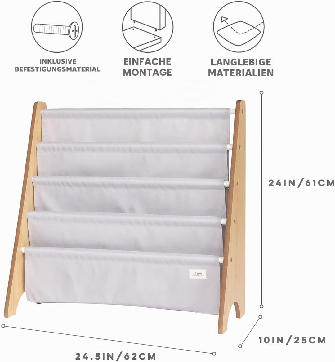 3 Sprouts Kinder Bücherregal aus Holz – Montessori Regal für Kinderzimmer - Hellgrau, Hellgrau