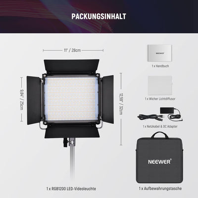 NEEWER RGB1200 60W RGB LED Videoleuchte Panel mit APP/2,4G Steuerung 22000Lux@0,5m/1% präzises Min D