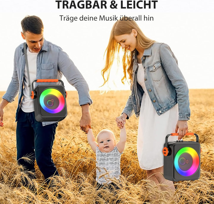 Karaoke Maschine mit 2 drahtlosen Mikrofones, Tragbaren Bluetooth 5.3 Karaoke Anlage Lautsprecher mi