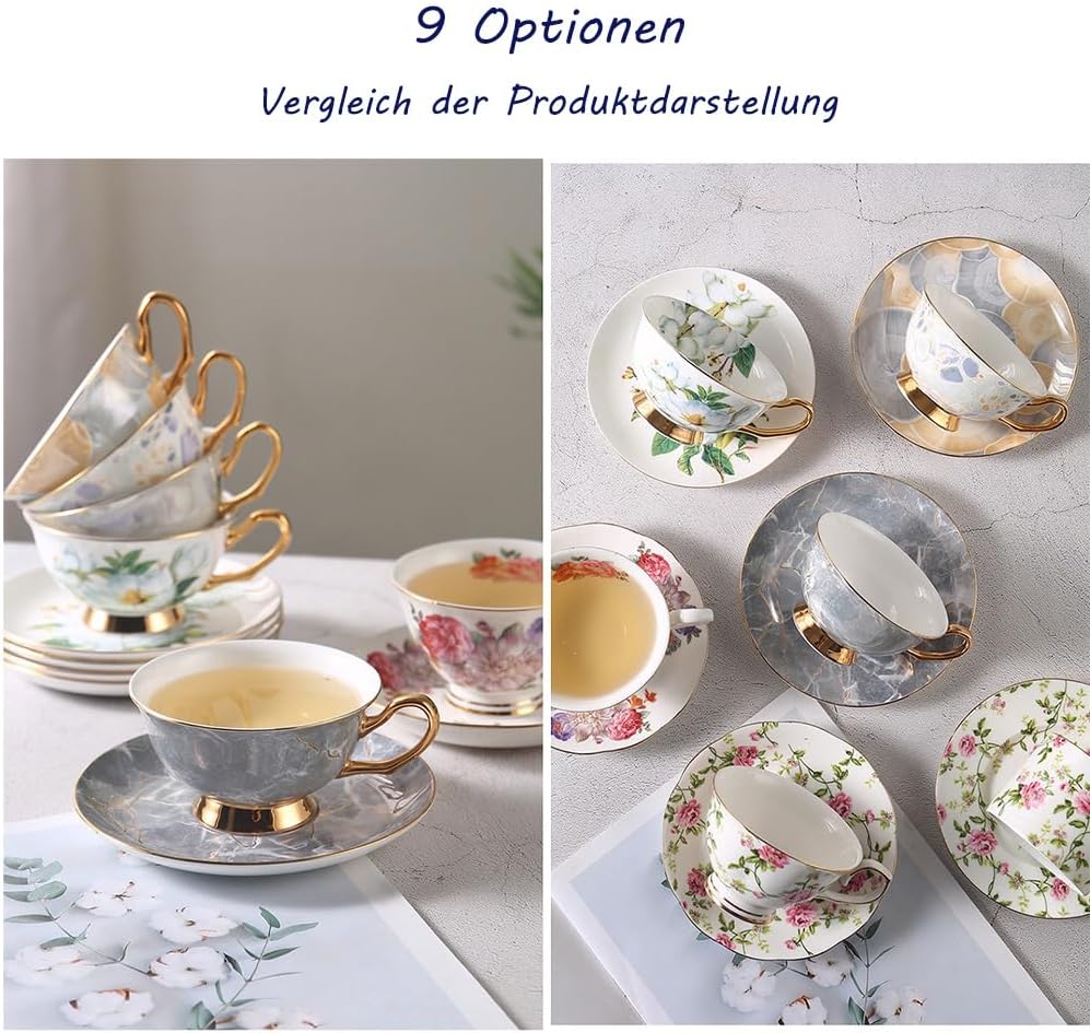 8 Stück Europäischen Blumen Tee Set,Bone China Tee Set Service Kaffee Set, 9 Optionen.Mit Geschenkbo
