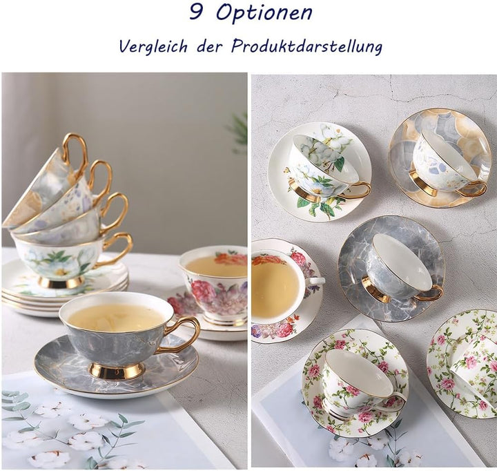 12 Stück Europäischen Blumen Tee Set,Bone China Tee Set Service Kaffee Set, 9 Optionen.Mit Geschenkb