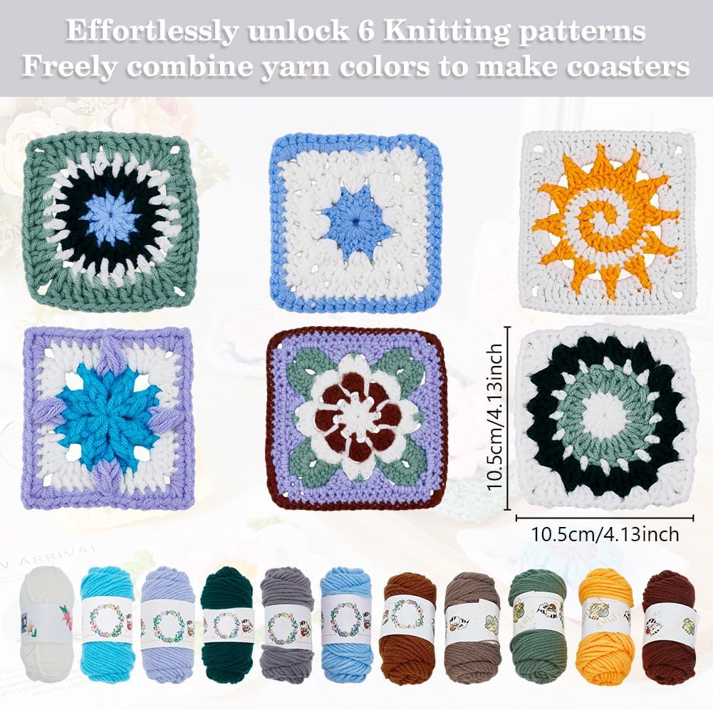 INFUNLY 6 Stil Häkel Set Für Granny Squares Für Anfänger Und Erwachsene DIY Häkelset Mit Blumenquadr
