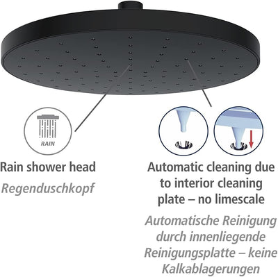 WENKO Regenduschkopf Automatic Cleaning, Anti-Kalk, runde Universal-Kopfbrause mit automatischem Rei