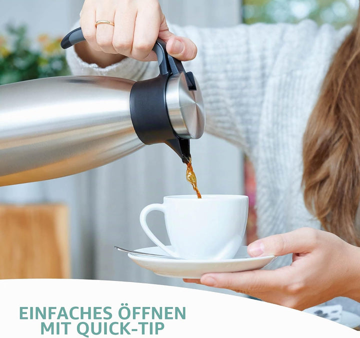 Emsa 514499 Isolierkanne |1,5 Liter | Quick Tip Verschluss, Soft Grip | Edelstahl | schwarz &amp; 514549