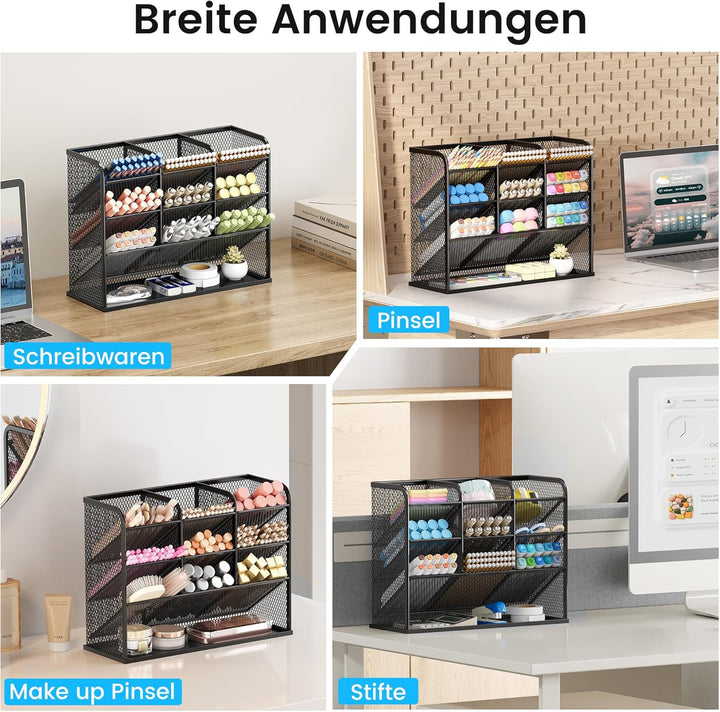 VITVITI Schreibtisch Organizer, 9 Fächer Stiftehalter, Netz Stifte Regal aus Metall, Stiftehalter Sc