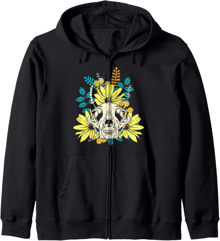 Summer Sunflower Plant Cat Skull Flower Lovers Gift Kapuzenjacke