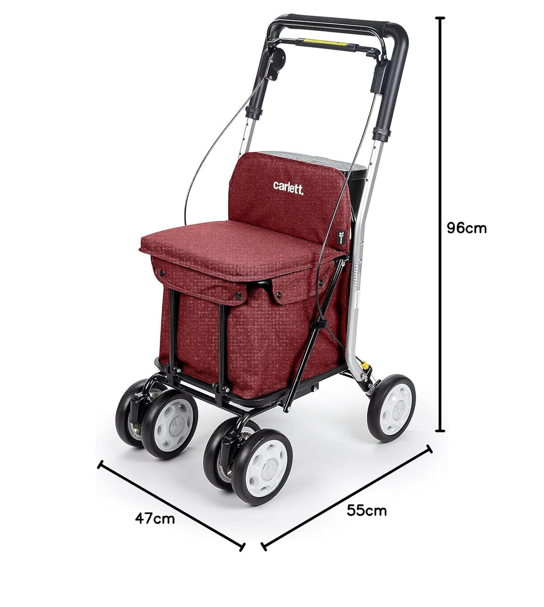 Carlett - Einkaufstrolley Rollator mit 4 Rädern und Sitz, Zusammenklappbarer Einkaufswagen mit herau