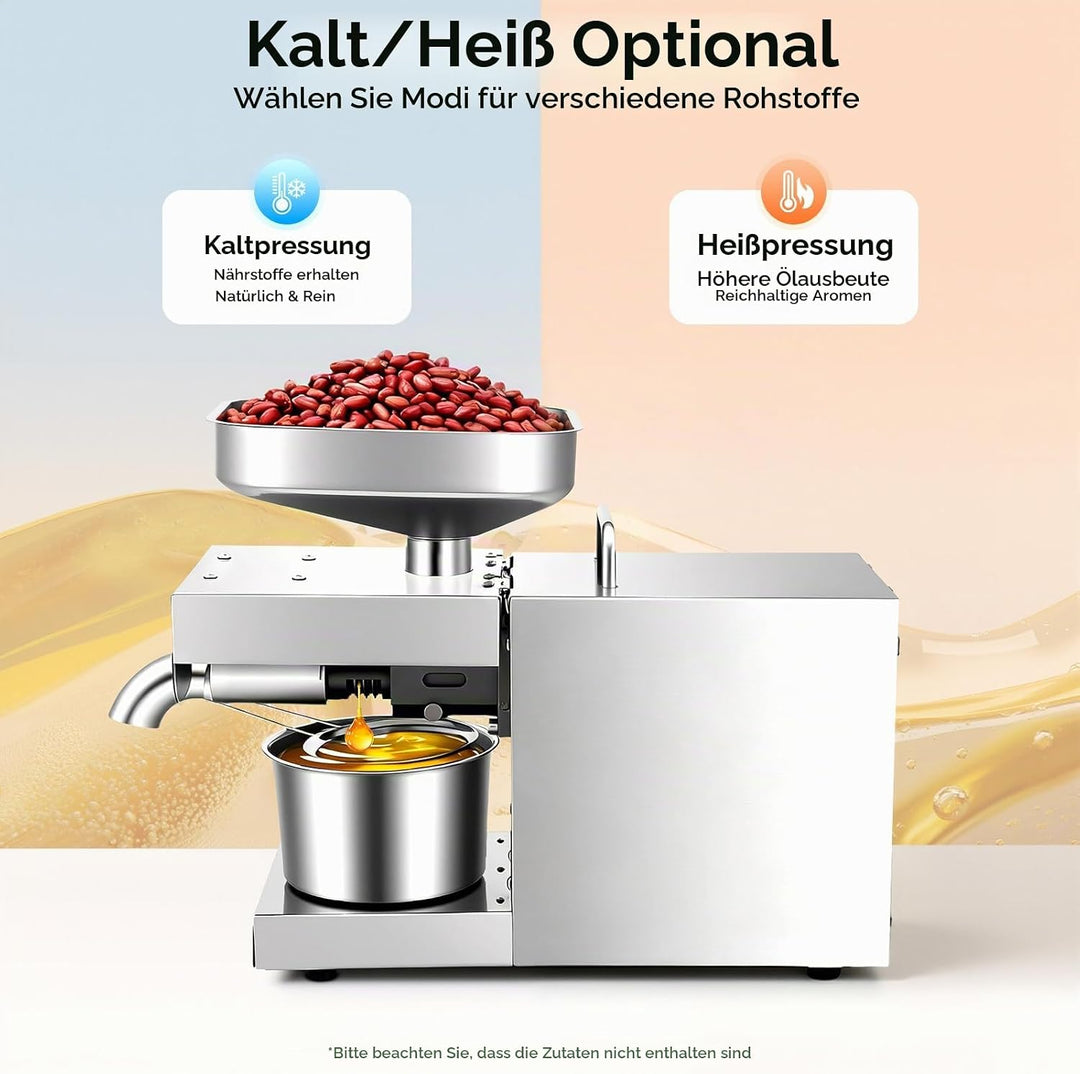 600W 220V Ölpresse Maschine Geringe Geräuschentwicklung Automatische Ölpresse aus Edelstahl Kalt- un