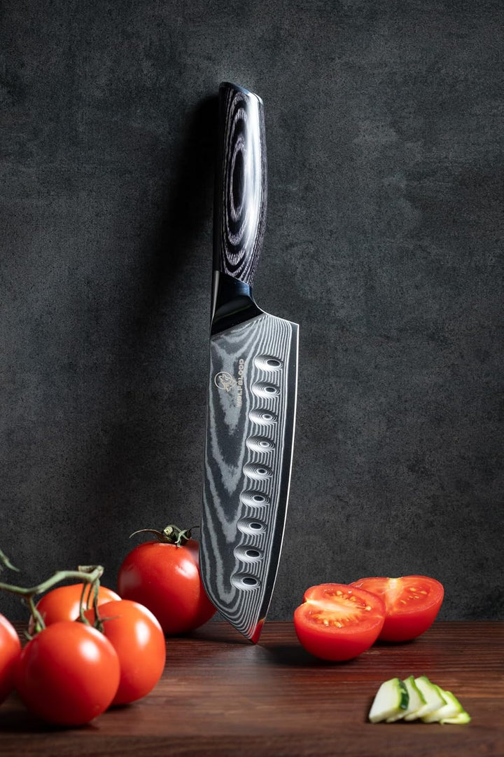 Wolfblood PRO Damastmesser Damast-Küchenmesser XL(31cm) Profi Santoku Messer aus echtem 67 Lagen Dam