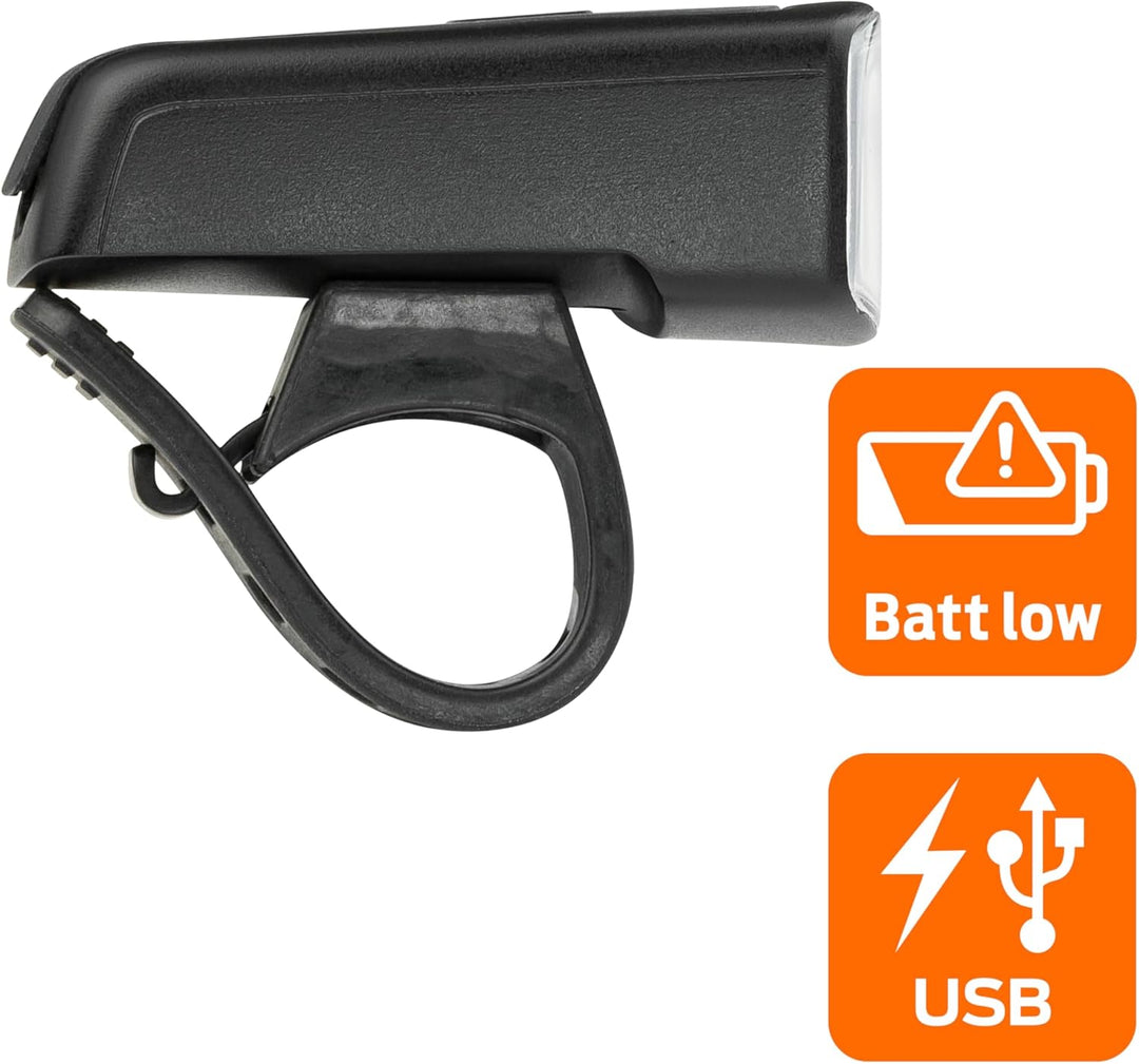 AXA Fahrradlicht Set Dwn 50 Lux – USB Aufladbar – Batterieanzeige – Bremslichtfunktion – StVZO Zugel