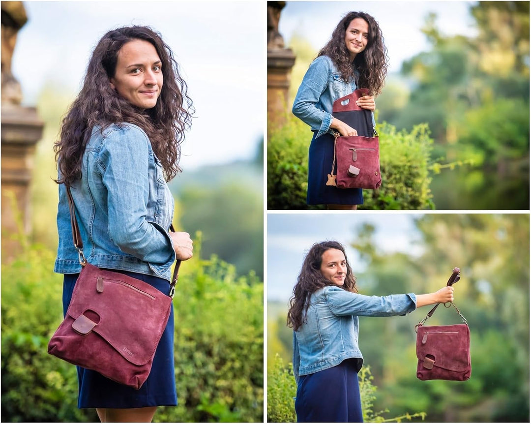 LECONI Umhängetasche für Damen Crossbag Veloursleder Echtleder Natur Damentasche Schultertasche Lede