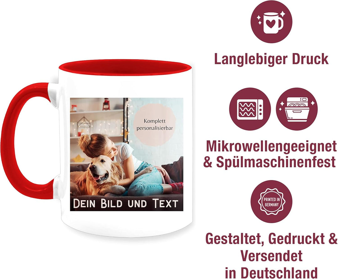 Tasse Tassen 325ml - eigenem - Foto Bild Geschenk I Dein Bild und Text - 325 ml - Rot - fototasse cu