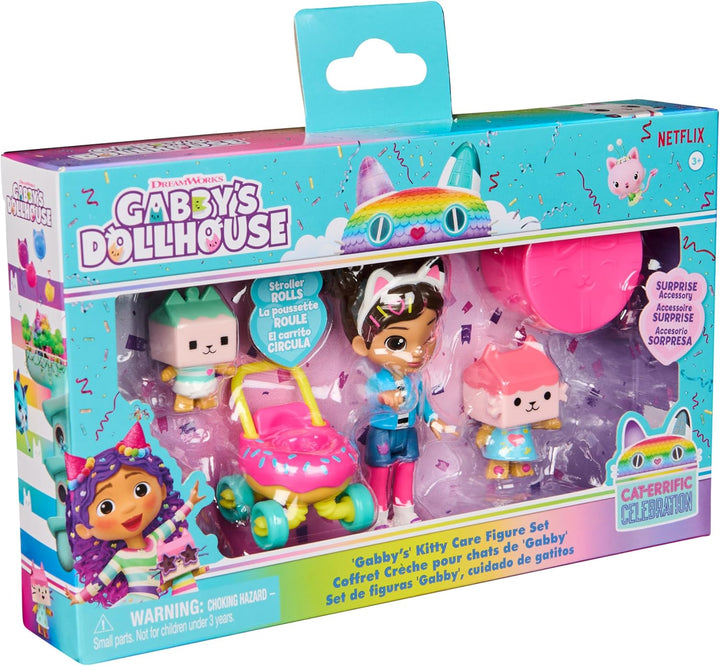 DreamWorks GABBY'S Dollhouse - Kitty Care Figuren Set, Gabby mit 2 Katzenfiguren und Kinderwagen, ab