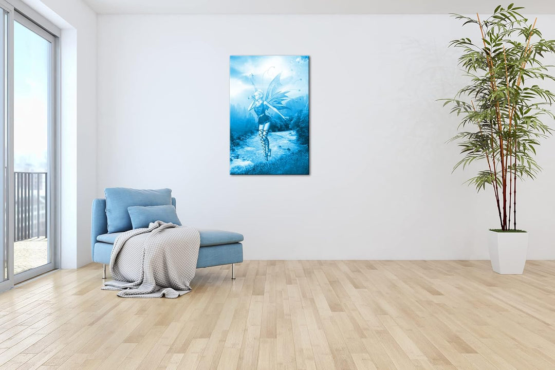 deyoli mystische Elfe Format: 100x70 Effekt: Monocrome Blau als Leinwandbild, Motiv fertig gerahmt a
