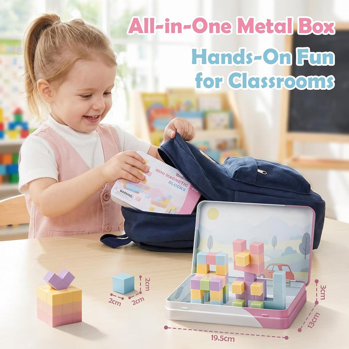 Dreamon 52PCS Mini Magnetische Bausteine Magnetic Building Blocks mit Blechdose Magnetische Baustein