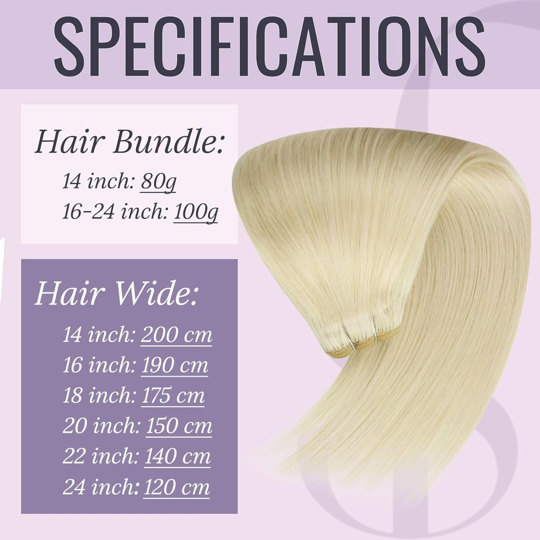 Fshine Haarverlängerung Echthaar Tressen Echthaar 30cm 80g Echthaar Extensions zum Einnähen Platinbl