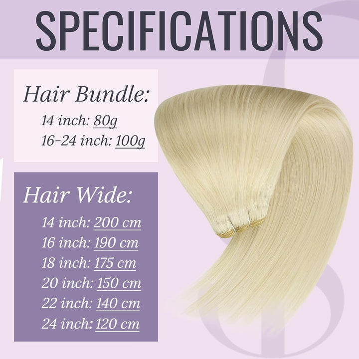 Fshine Haarverlängerung Echthaar Tressen Echthaar 30cm 80g Echthaar Extensions zum Einnähen Platinbl