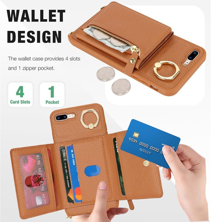 ELTEKER Handyhülle für iPhone 7 Plus/8 Plus Hülle mit Band Kartenfach Geldbörse,Leder Klapphülle Han