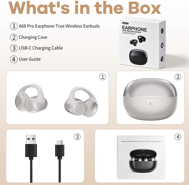 Open Ear Kopfhörer, Bluetooth Earbuds, Clip on Design mit 4 Noise Cancelling Mikrofone, 40h Std, Blu