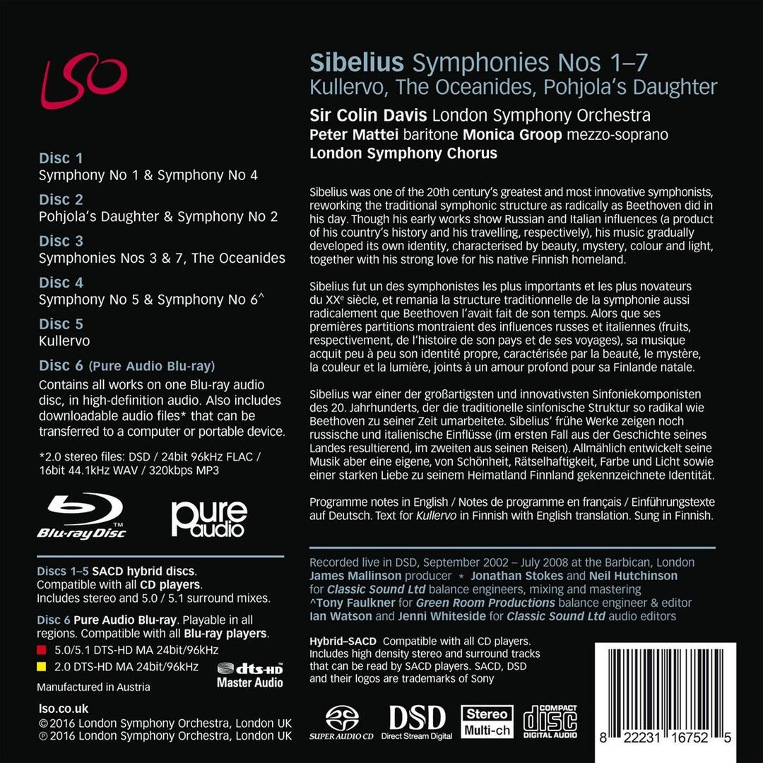Sibelius: Die Sinfonien Nr. 1-7 / Die Ozeaniden / Kullervo (5 hybrid + 1 Pure Audio, Audio-CD