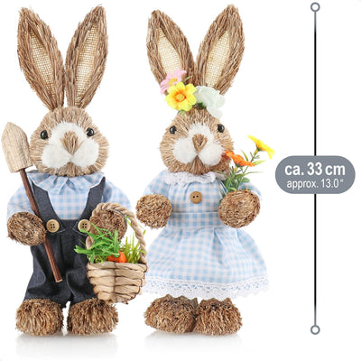 com-four® 2X Stroh Osterhase handgemacht - Deko-Osterhase zur Osterdekoration - Strohfiguren für Ost