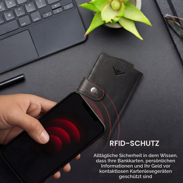 Stealth Wallet – Minimalistische Schlanke Leichte Pop-Up Kartenhalter – Kontaktlos Geschützte Sicher