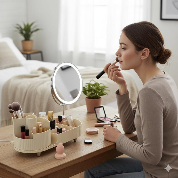 Make up Organizer 360° Drehbar, Grosser Bad Kosmetik Organizer mit Aufbewahrungsbox für Schminktisch