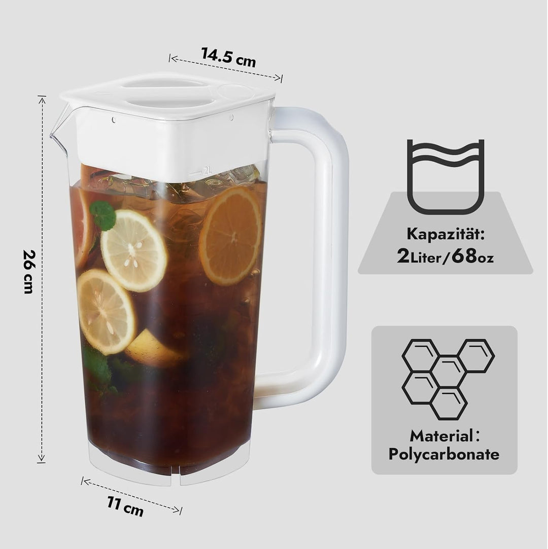 CURTA krug 2liter gefäss mit deckel Wasserkrug Mit Deckel Mit Griff mit Skala, Für kühlschrank, Tee,