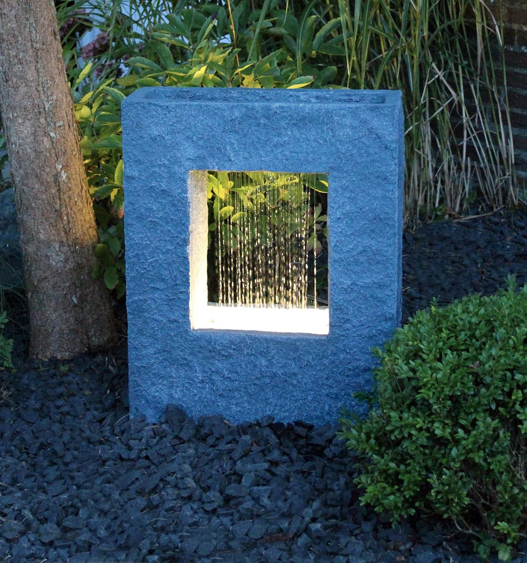 Gartenbrunnen mit LED Beleuchtung 65x53 cm Zimmerbrunnen Brunnen Steinoptik Regen Wasserfall eckig w