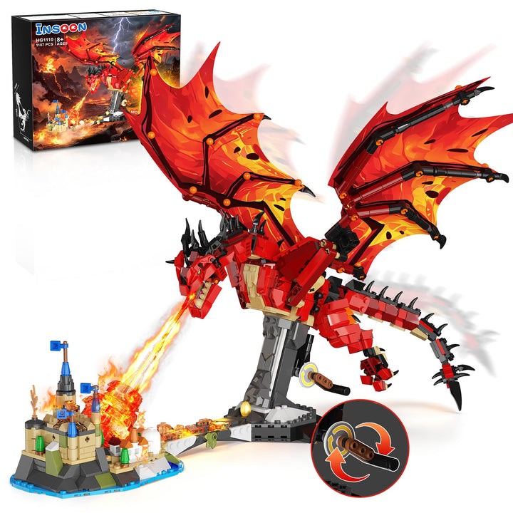 INSOON Feuerdrache Bauspielzeug Technik STEM Set mit Licht für Jungen ab 8+