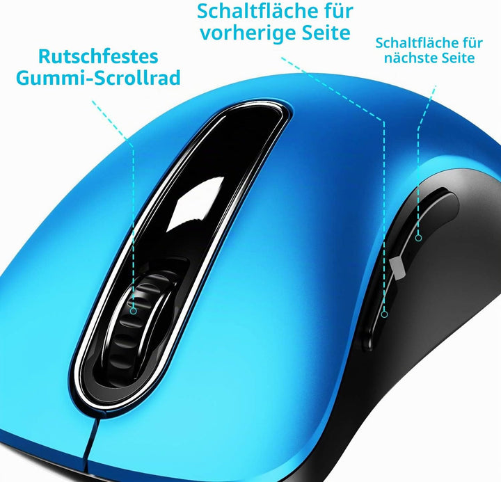 memzuoix Kabellose Maus 2.4GHz, Tragbare Optische Wireless Maus 1400 DPI mit Mini-USB-Empfänger, 5 T