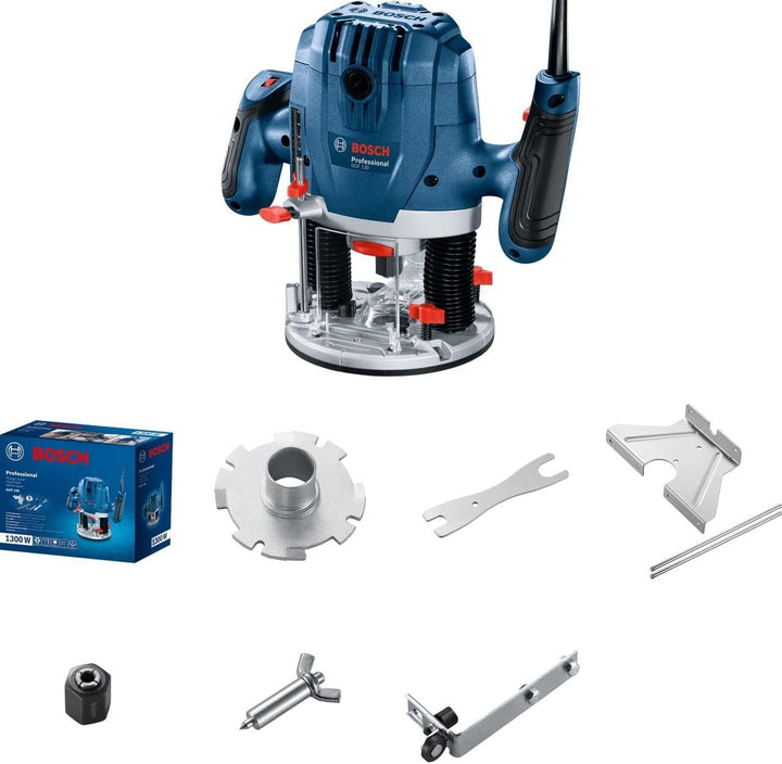 Bosch Professional: Oberfräsmaschine GOF 130 (Parallelführung, Kopierbolzen, Staubabsaugadapter, Zen