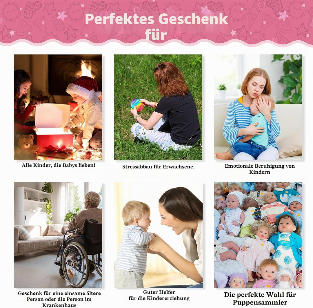 Vollence 36 cm Vollsilikon-Wiedergeborene Babypuppen, lebensechte Neugeborene Platin-Silikon-Babypup