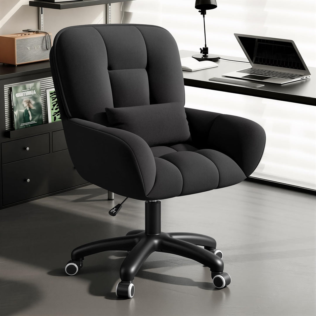 Homeoffice & Schminkstuhl 2-in-1 Ergonomischer Samt Drehstuhl 360° mit Kopfkissen, Höhenverstellbar