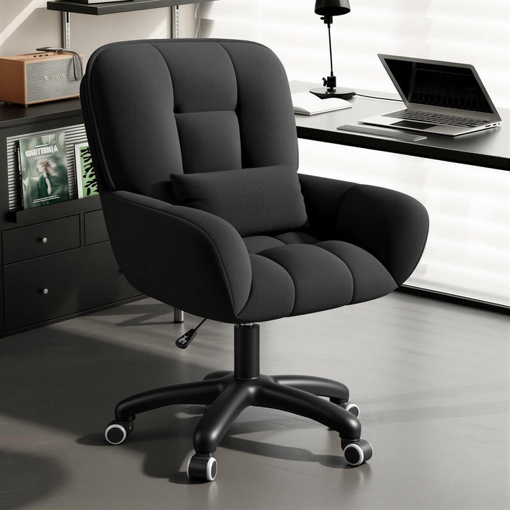 Homeoffice & Schminkstuhl 2-in-1 Ergonomischer Samt Drehstuhl 360° mit Kopfkissen, Höhenverstellbar