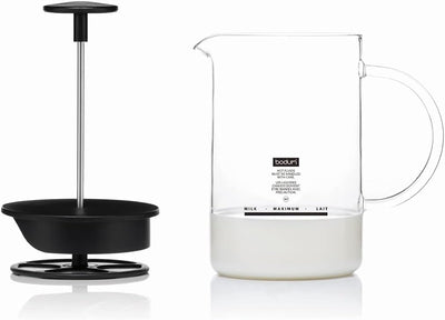 Bodum 1446-01 Milchschäumer mit Glasgriff Latteo, schwarz, H 18cm, B 15,6cm, L 10cm A H 18cm, B 15,6