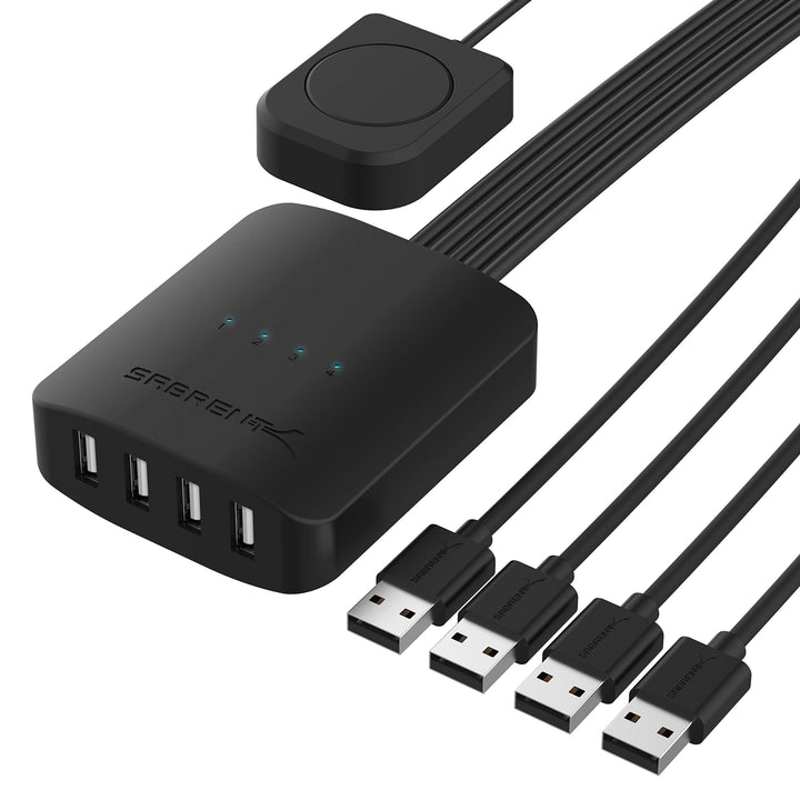 SABRENT USB Umschalter 4 PC auf 4 USB Geräte - USB-2.0-Sharing Switch mit LED-Anzeige & Ein-Klick-Um